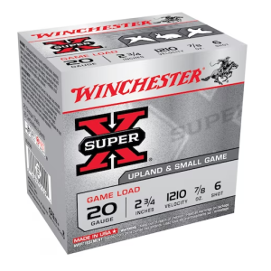 Winchester Super-X Game Load Ammunition 20 Gauge 2-3/4" 7/8 oz #6 Shot Box of 25