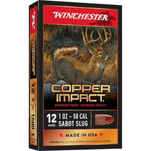 Winchester Copper Impact Ammunition 12 Gauge 2-3/4" 1 oz Copper Extreme Point Sabot Slug Lead-Free Box of 5