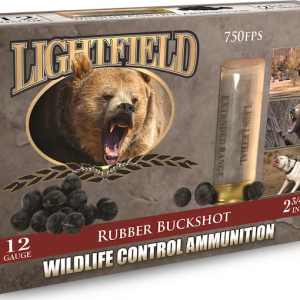 Lightfield Wildlife Control Less Lethal Ammunition 12 Gauge 2-3/4" Rubber Buckshot 21 Pellets Box of 5